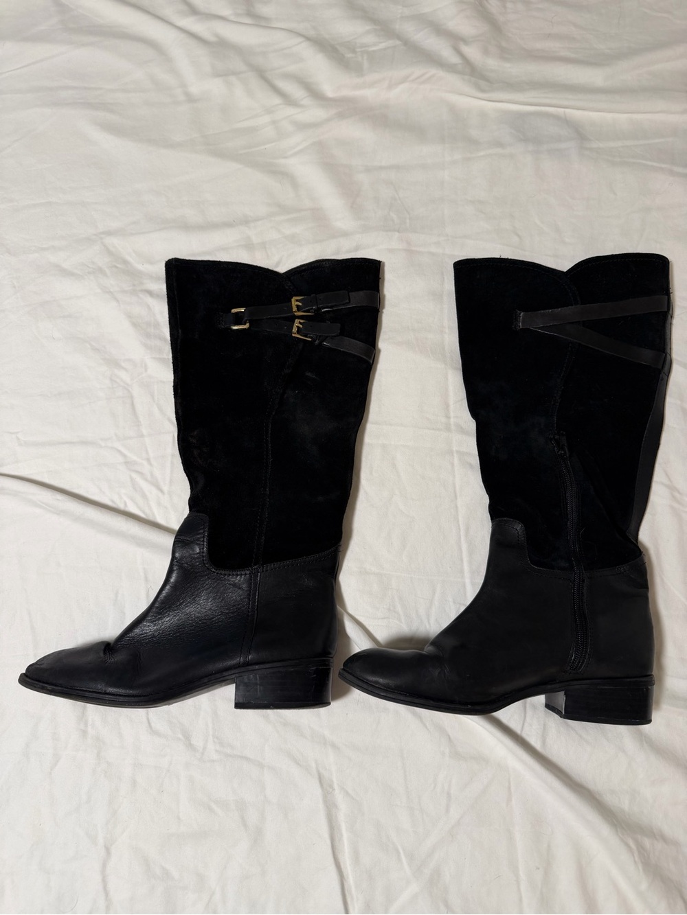 Lauren Ralph Lauren Black Leather Suede Riding Boots